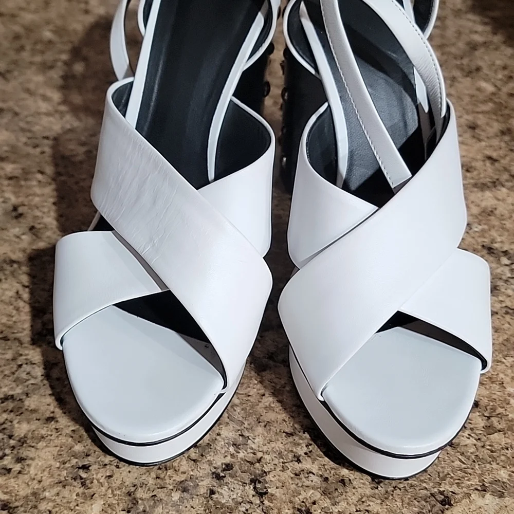 Versace Medusa Studded White Leather Platform Sandals